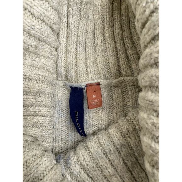 Anthropologie Pilcro Cowl Neck Blue Grey+Cream Sz M Cable Knit Spotted Sweater - Picture 3 of 8